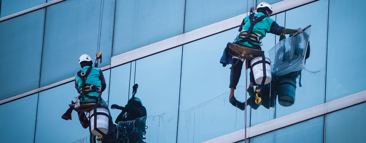 Commercial window cleaning on a Portsmouth office building