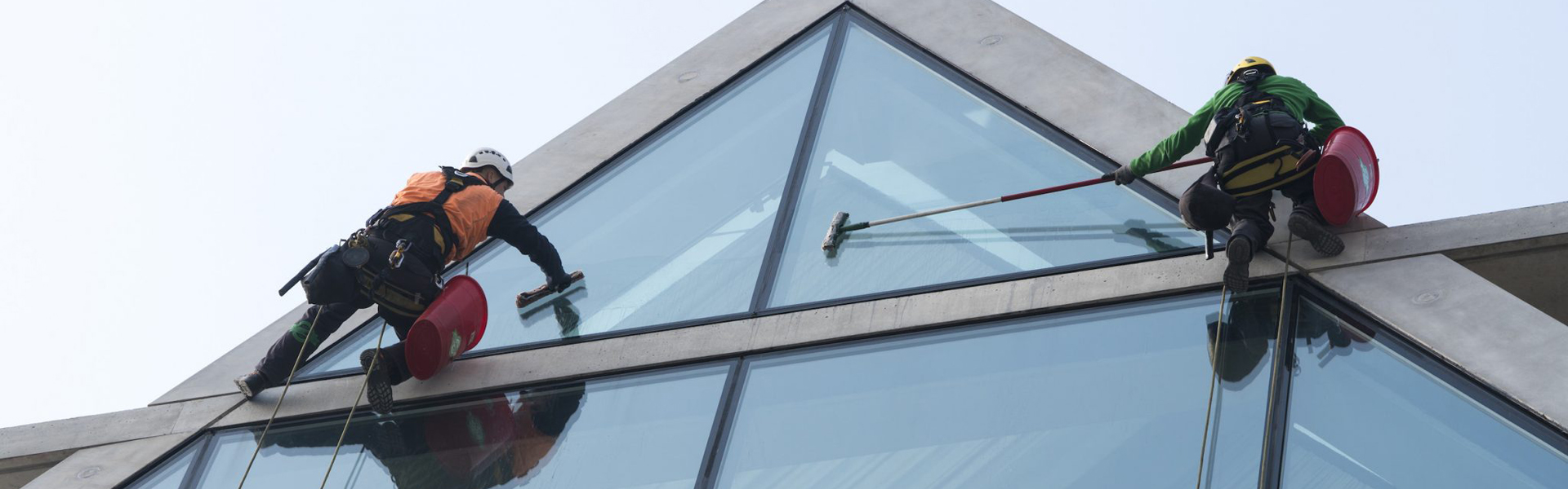 Commercial window cleaning on a Worcester high rise building